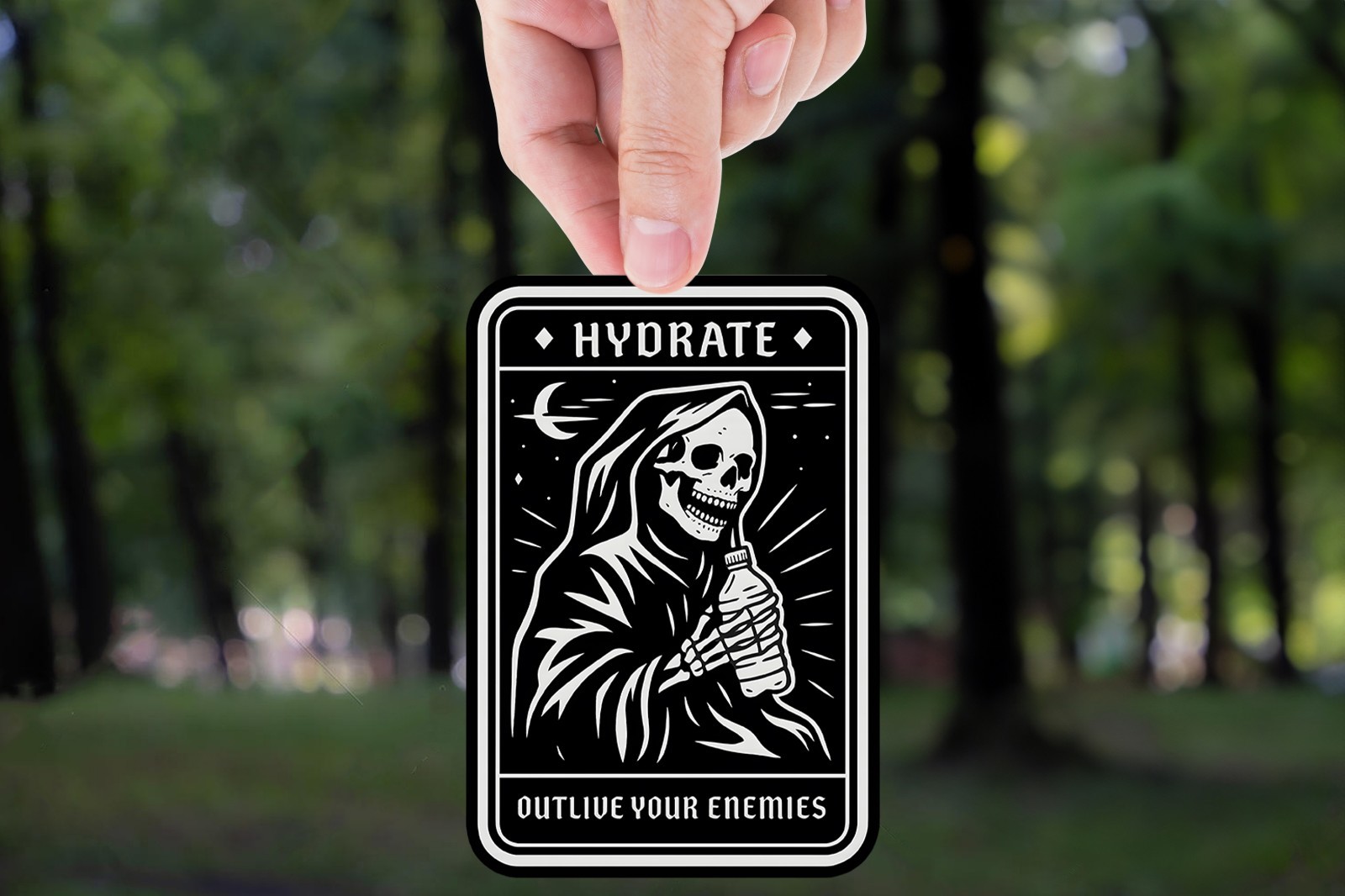 funny grim reaper sticker, hydrate meme decal, edgy skeleton sticker, goth humor