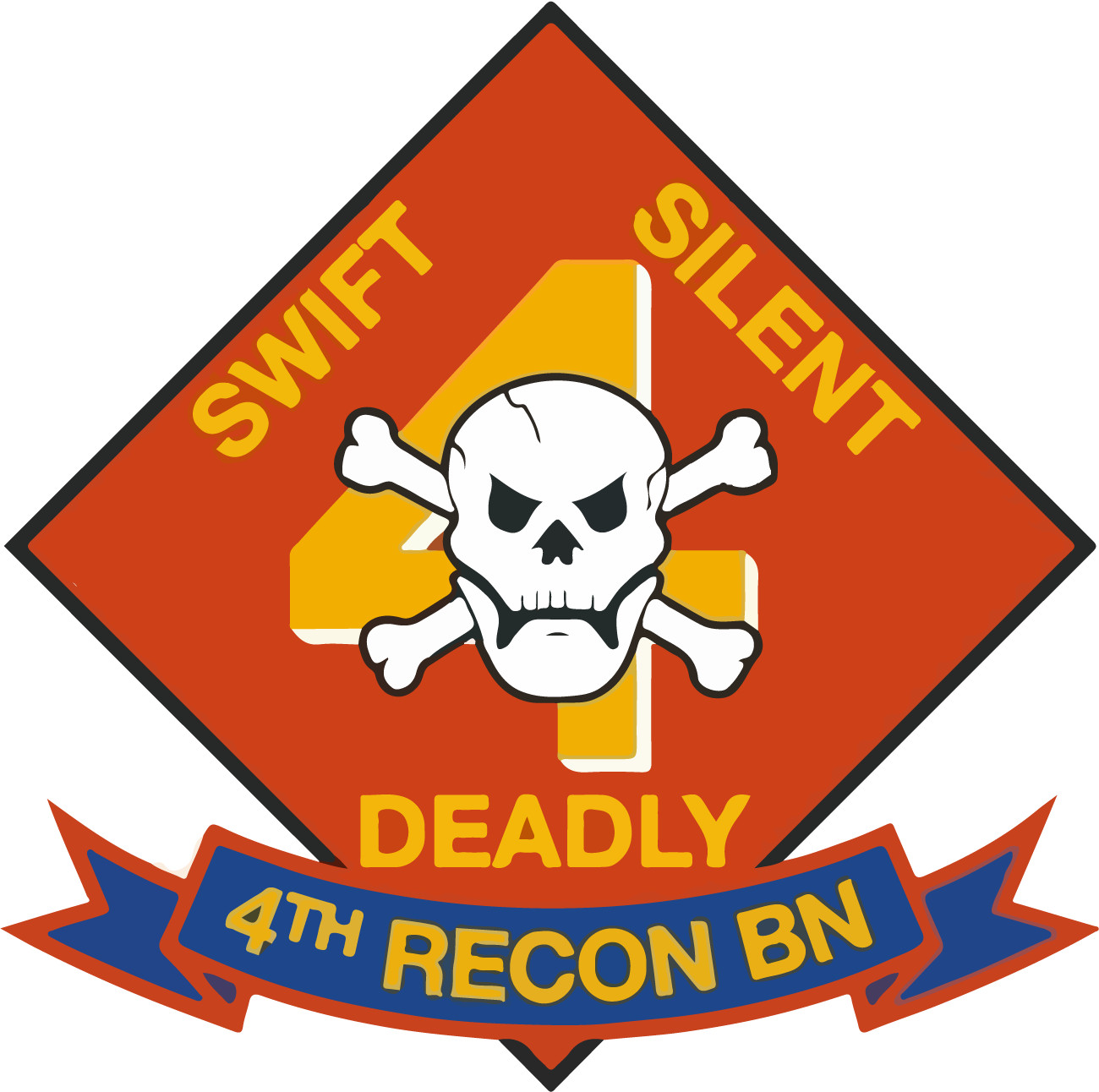 US Marine Corps Badge Sticker 4th Recon Battalion Swift, Silent, Deadly