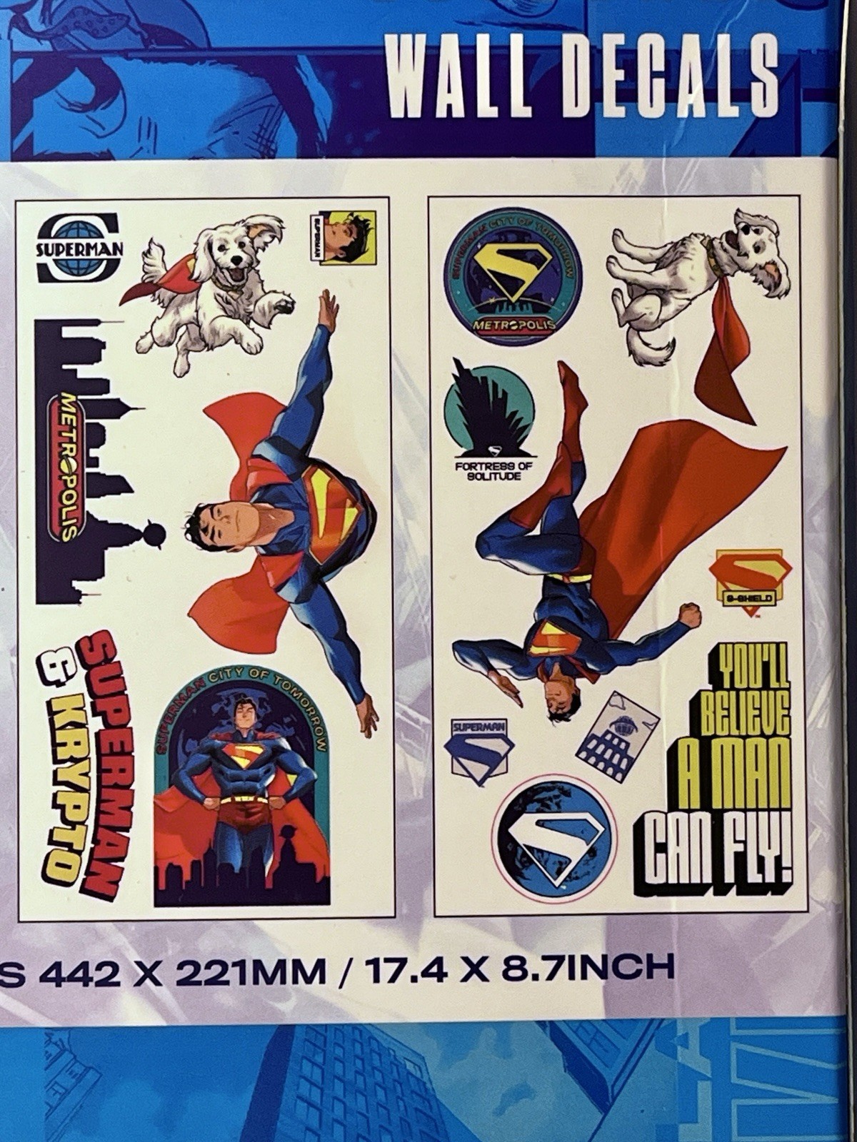 DC Comics Superman Kids Superhero Wall Decals 4 X 17.4” Sheets,