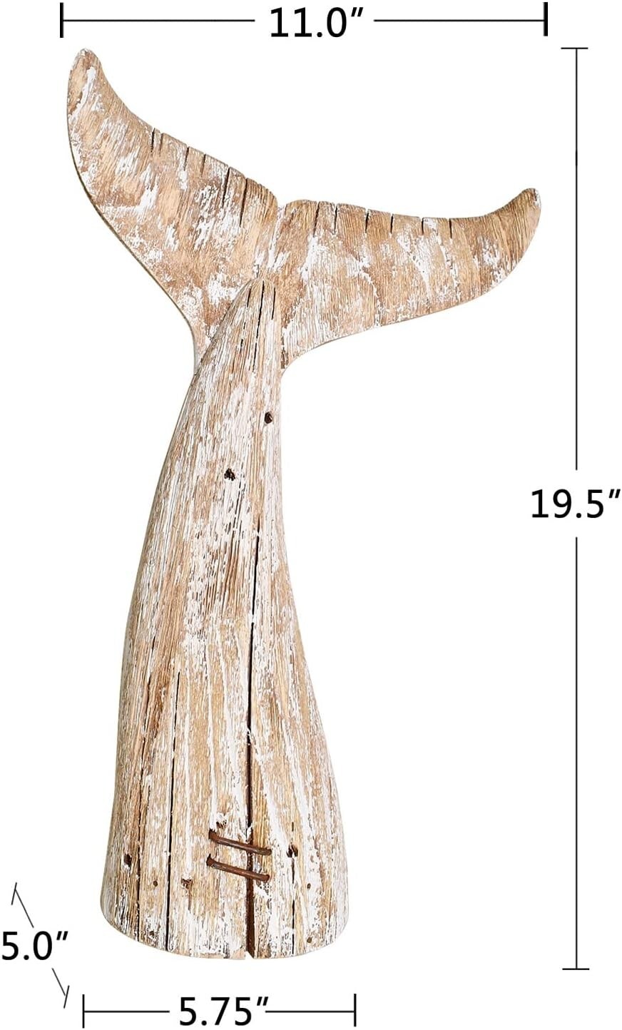 Aecipl Nautical Home Decor Wood Whale Tail Tabletop Statue Decorative (19.5″ H)