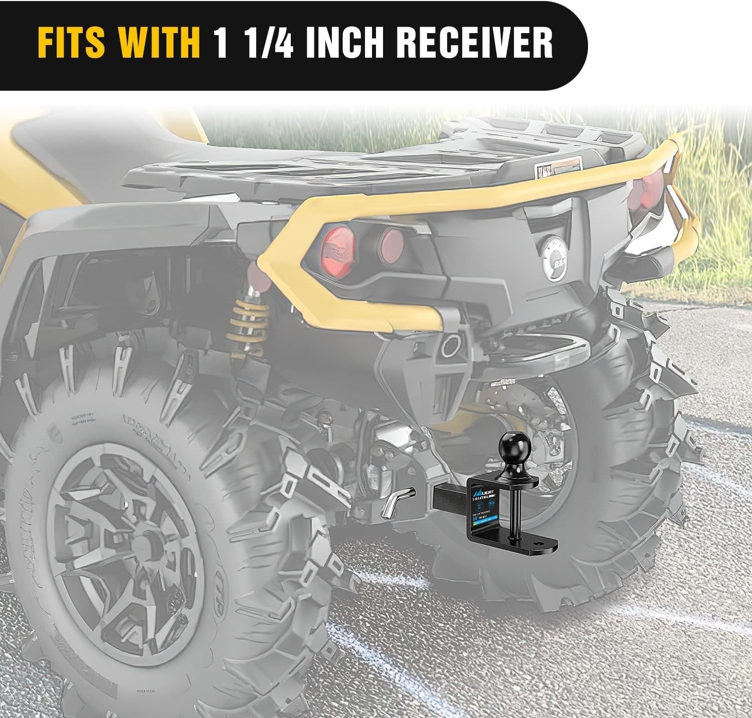 3 in 1 ATV UTV Multi Hitch Mount Fits 1-1/4″ Receiver with 2 inch Ball Hitch …