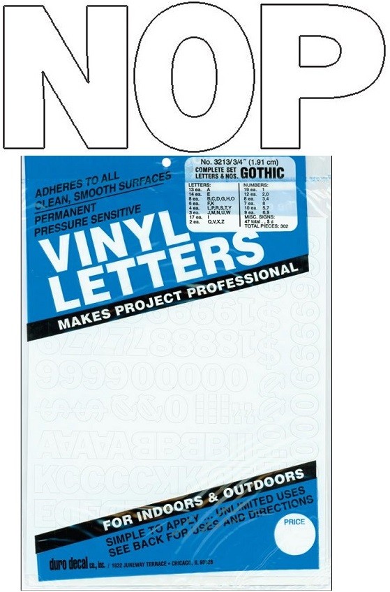 Permanent Adhesive Vinyl Letters & Numbers 3/4″ GOTHIC WHITE ~ 029211321322