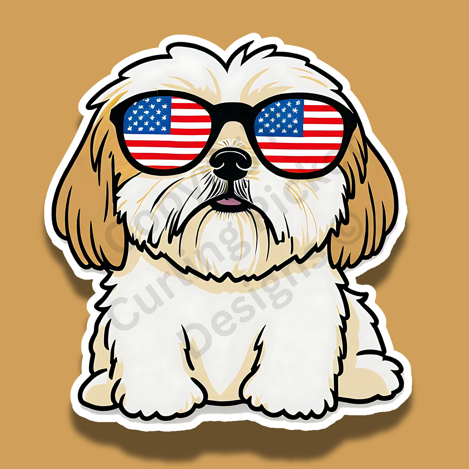 Patriotic Shih Tzu Dog Wearing Sunglasses Cute Breed American 3″ Vinyl Sticker