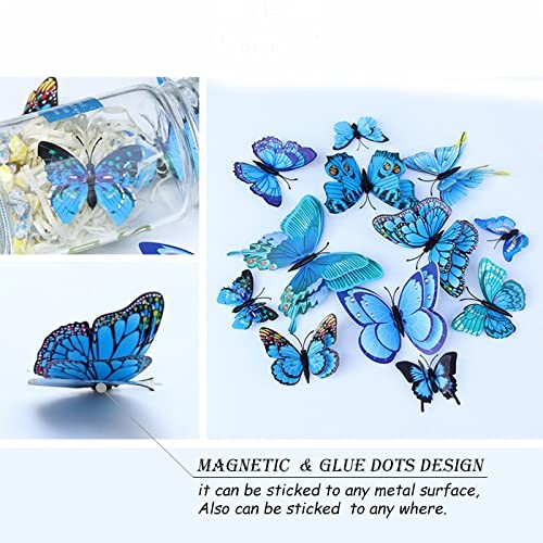 OPSEAM 3D Butterfly Wall Decor Magnets for Party Decorations Blue 24/48 pcs