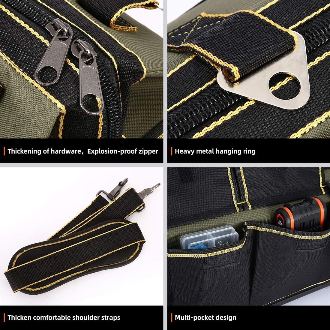 20-Inch Wide Mouth Tool Bag with Water Proof Molded Base，Wide Mouth Tool Tote Ba