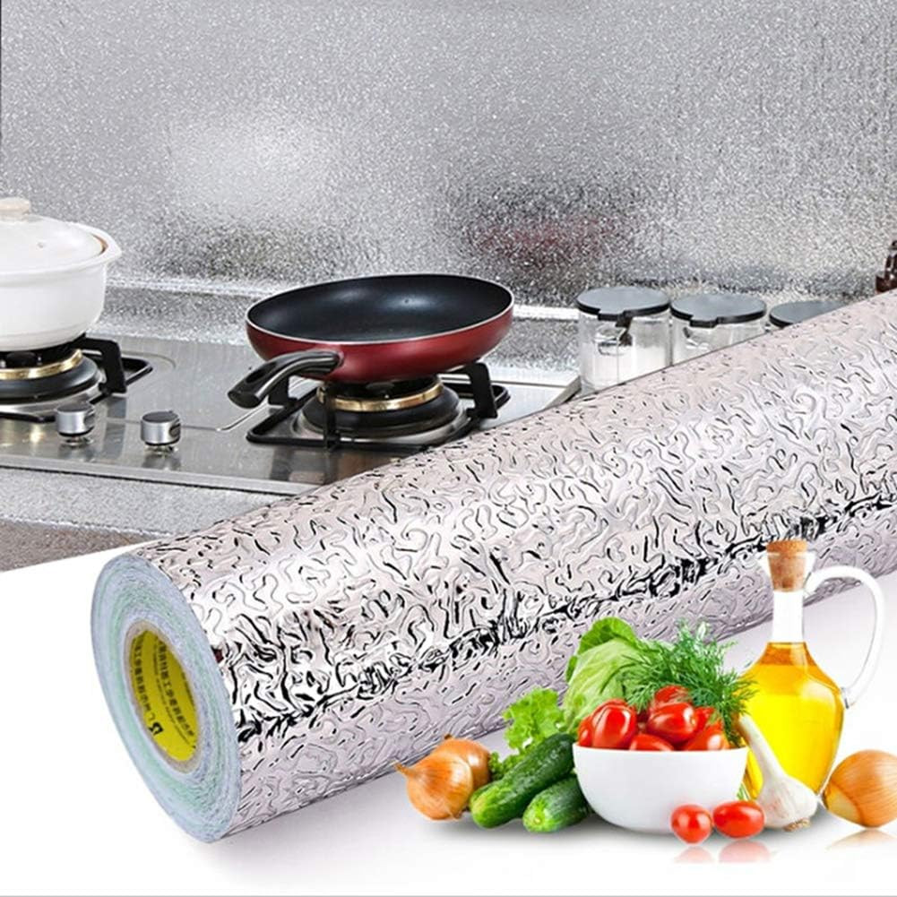 Livelynine Silver Contact Paper for Kitchen Oil Proof Waterproof Sticker Aluminu