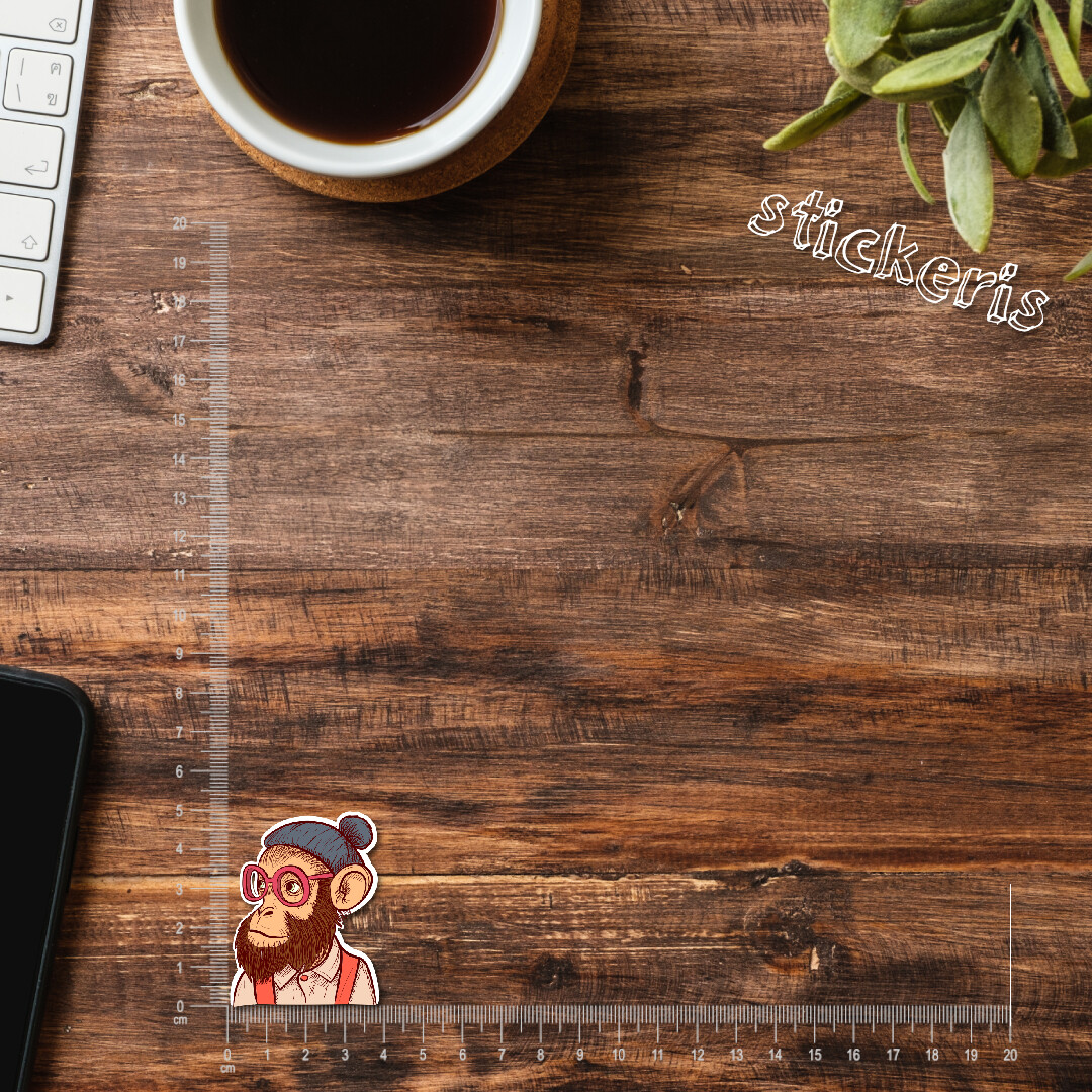 2x Hipster monkey wearing eyeglasses, a hat and a shirt sticker 2-12″
