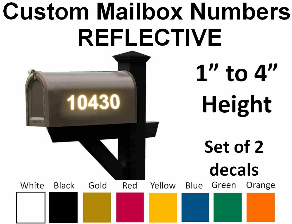 SET OF 2 – Custom Mailbox Numbers REFLECTIVE Vinyl Decals Stickers house street