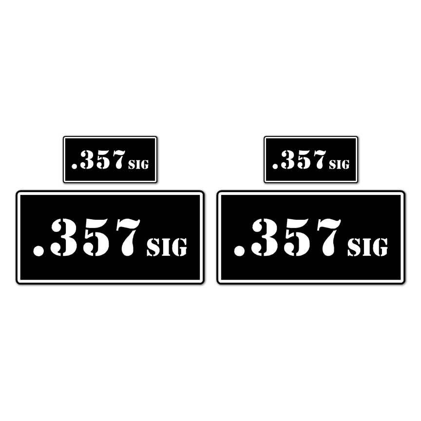 .357 SIG B&W Ammo Box Set, Vinyl Decal Sticker, 2@ 1″x2″ & 2@ 2″x4″, #8446