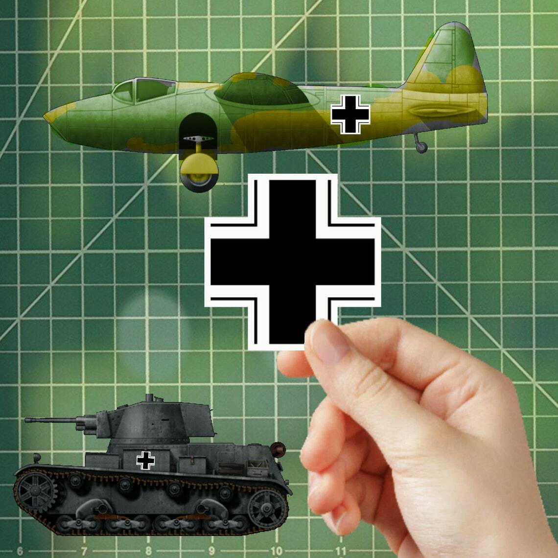 German Balkenkreuz Iron Cross Peel & Stick Stickers RC Planes – Set of 8 -1 Inch