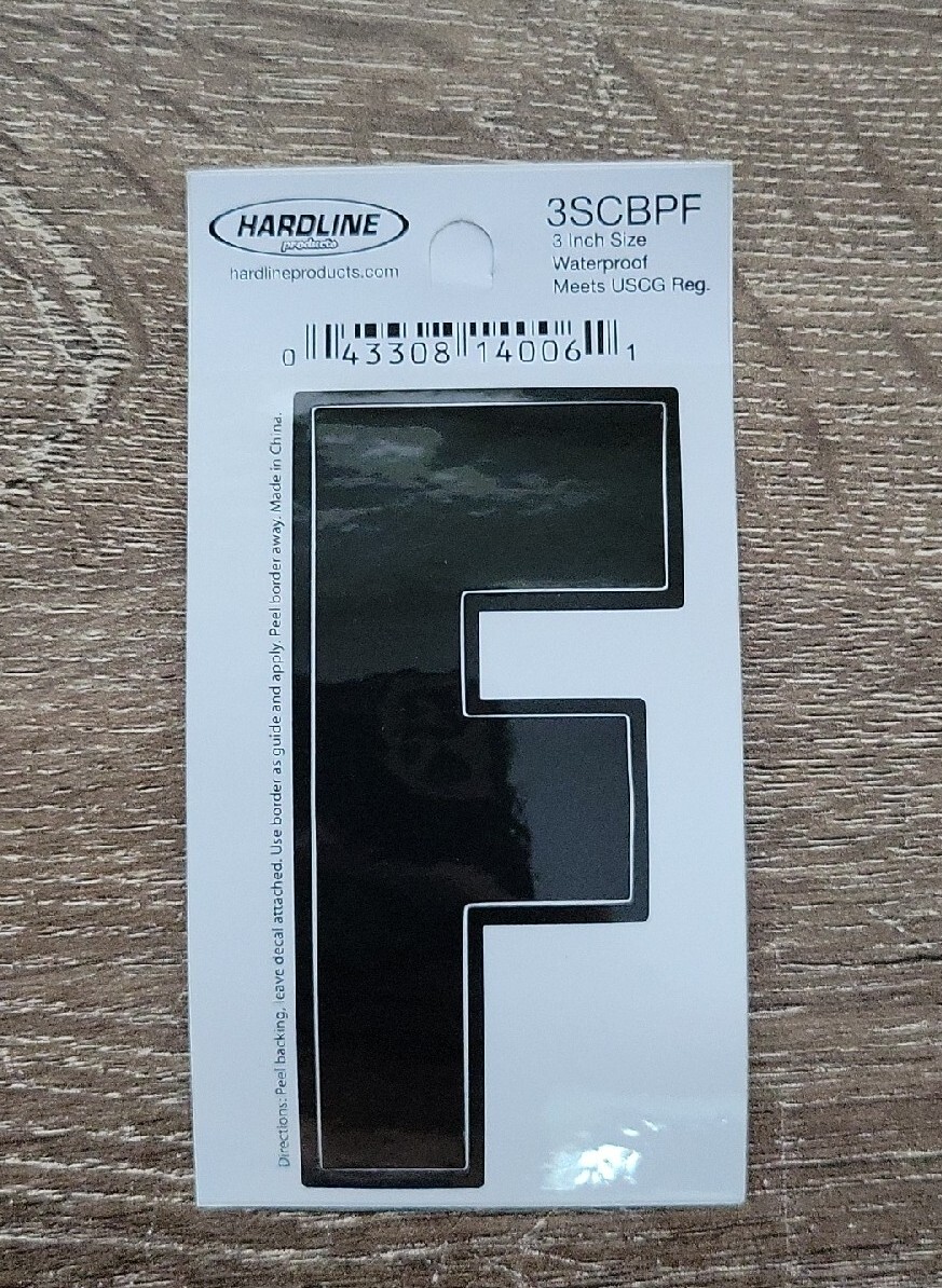 Hardline Self Adhesive Letter F Glossy Black 3″ Super Stick, Waterproof. 3SCBPF
