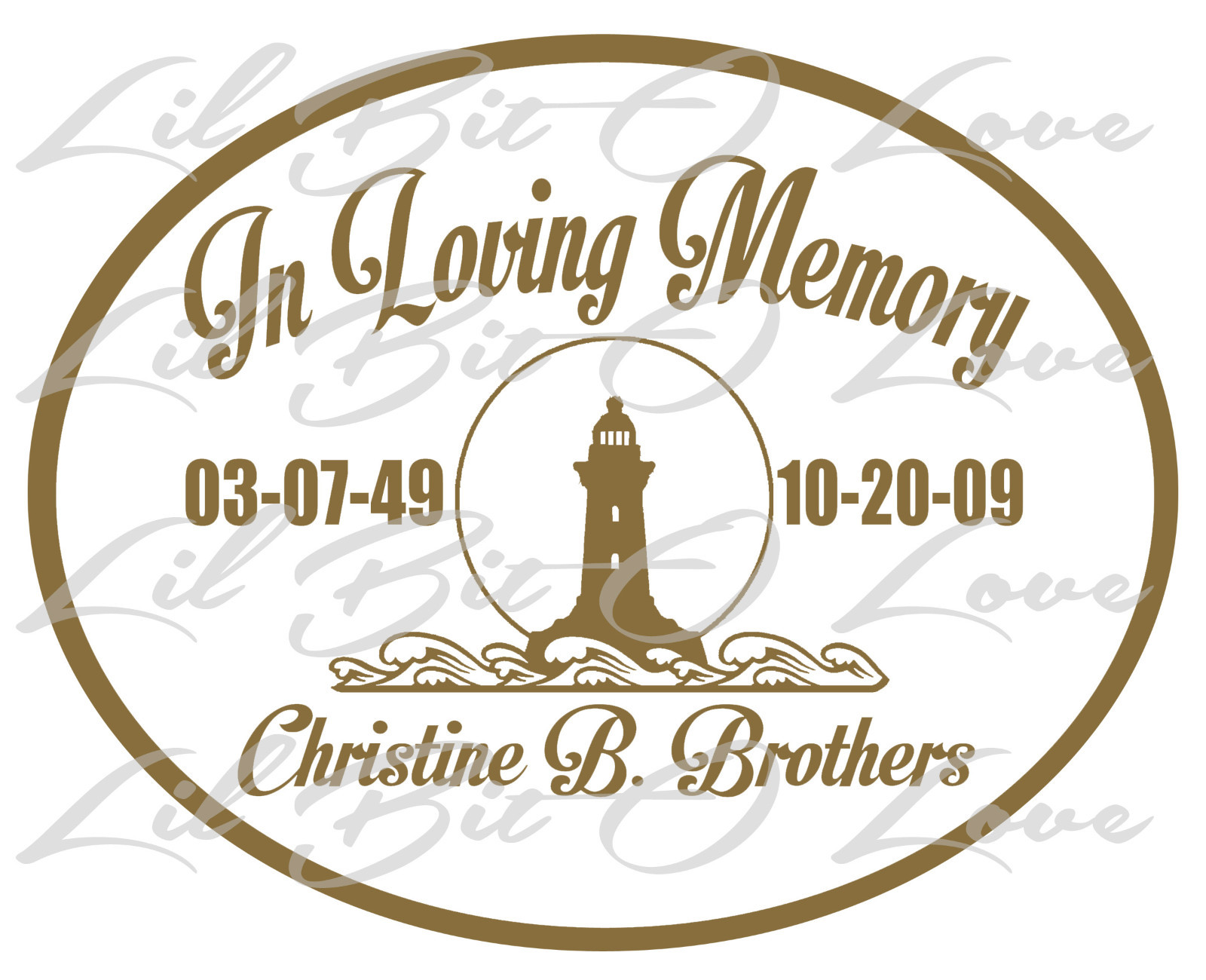 PERSONALIZED IN LOVING MEMORY VINYL DECAL W/ LIGHTHOUSE WITH NAMES & DATES