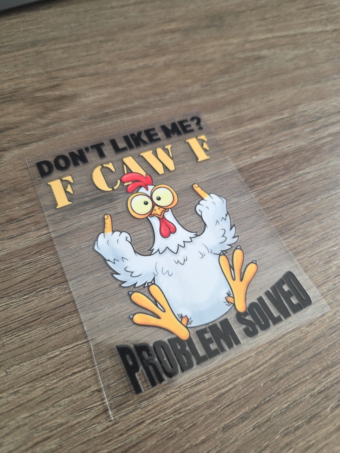 F CAW F Funny Chicken Middle Finger DECAL STICKER UVDTF Raised Waterproof Black