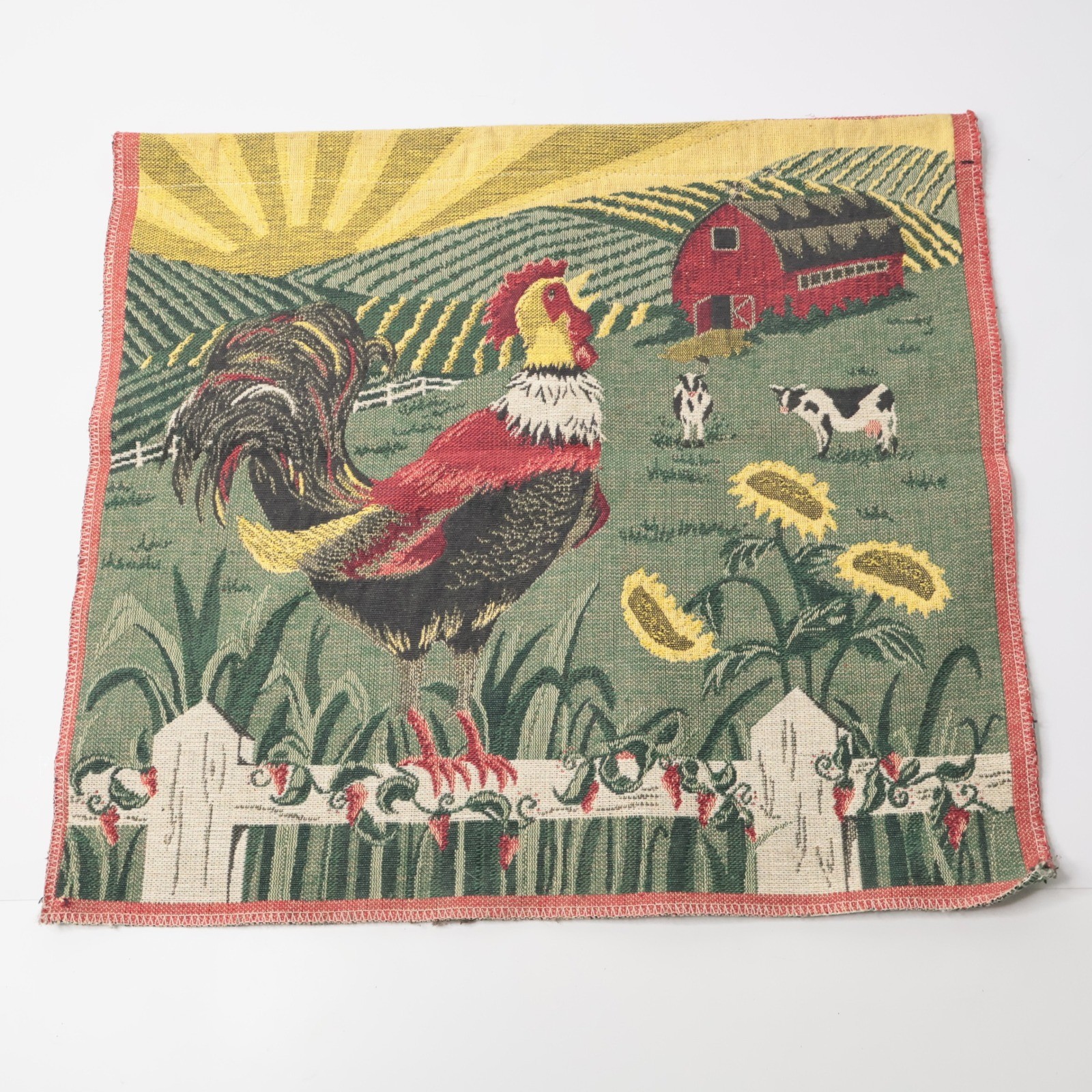 VTG Rooster Tapestry Farmhouse Textile Art Country Kitchen Decor Farm Rustic
