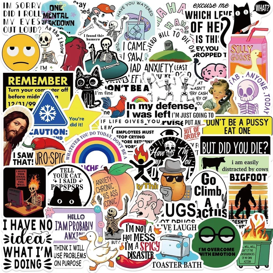 50Pcs Funny Adults Stickers Bulk, Prank Meme Sticker for Kids Teens Adults, Snar