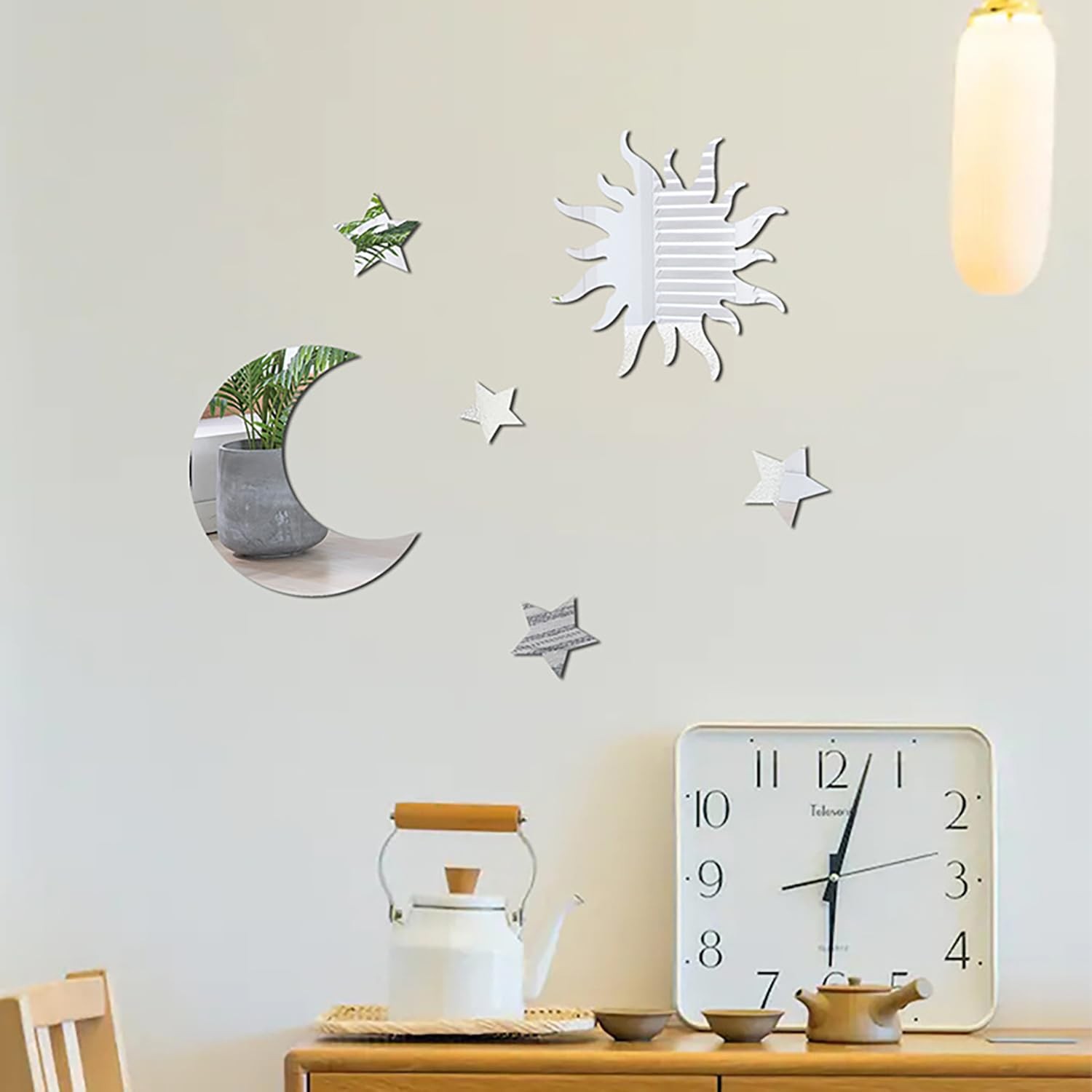6PCS Modern Minimalist Mirror Star Sticker Decor,Acrylic Stars Decals,Sun and…
