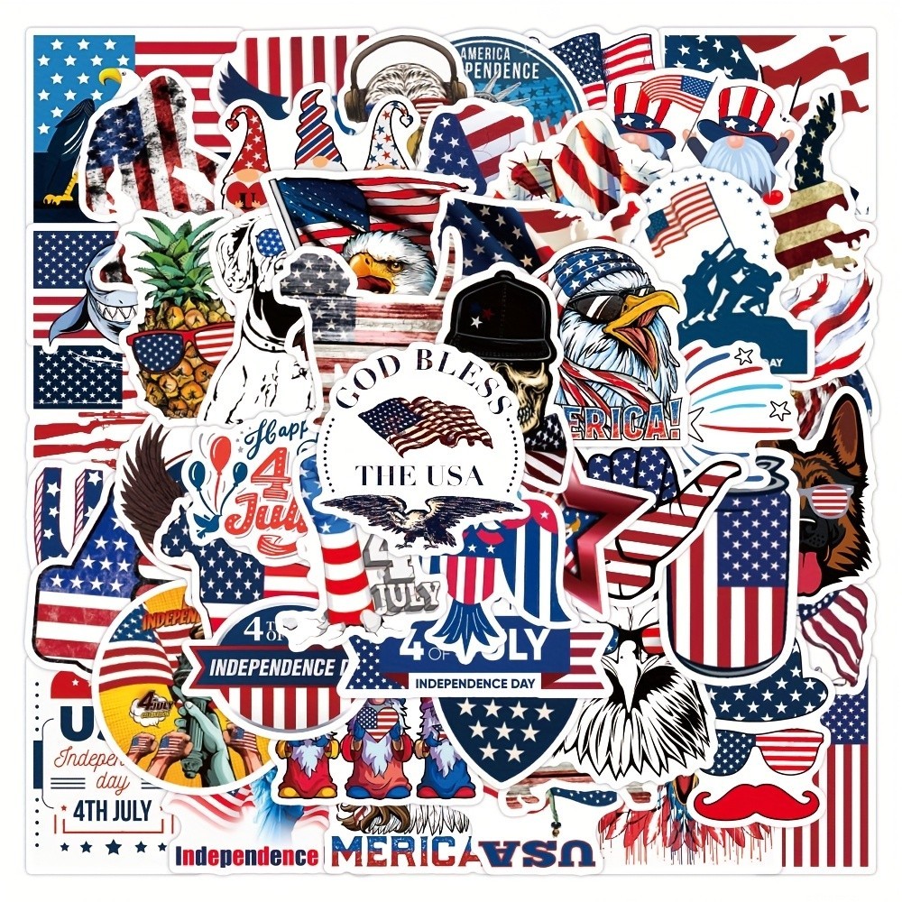 50pcs Independence Day Stickers Vintage Patriotic Vinyl Waterproof Decals