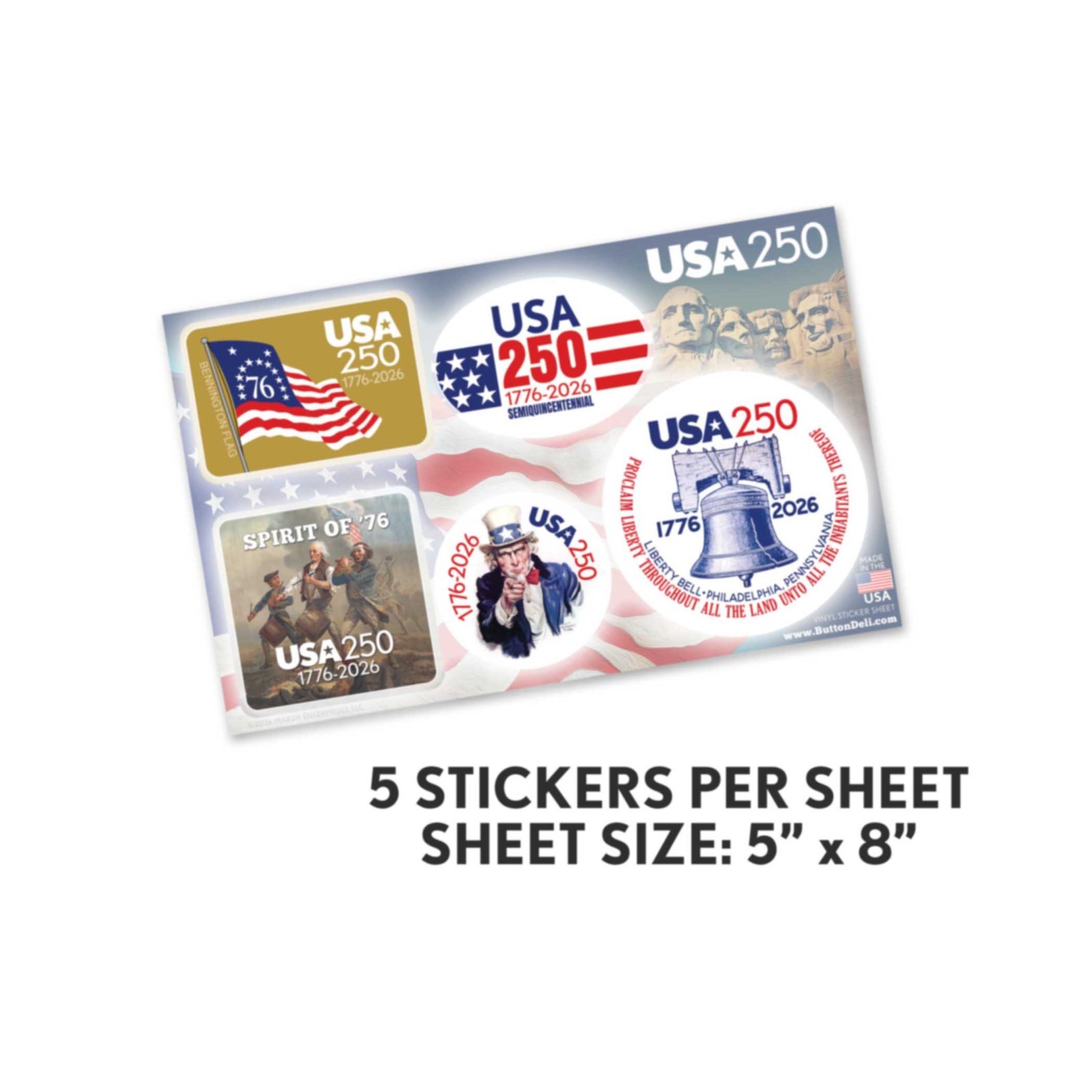 100 Die Cut Sticker Sheets – CLASSIC America, Semiquincentennial 250 Freedom USA