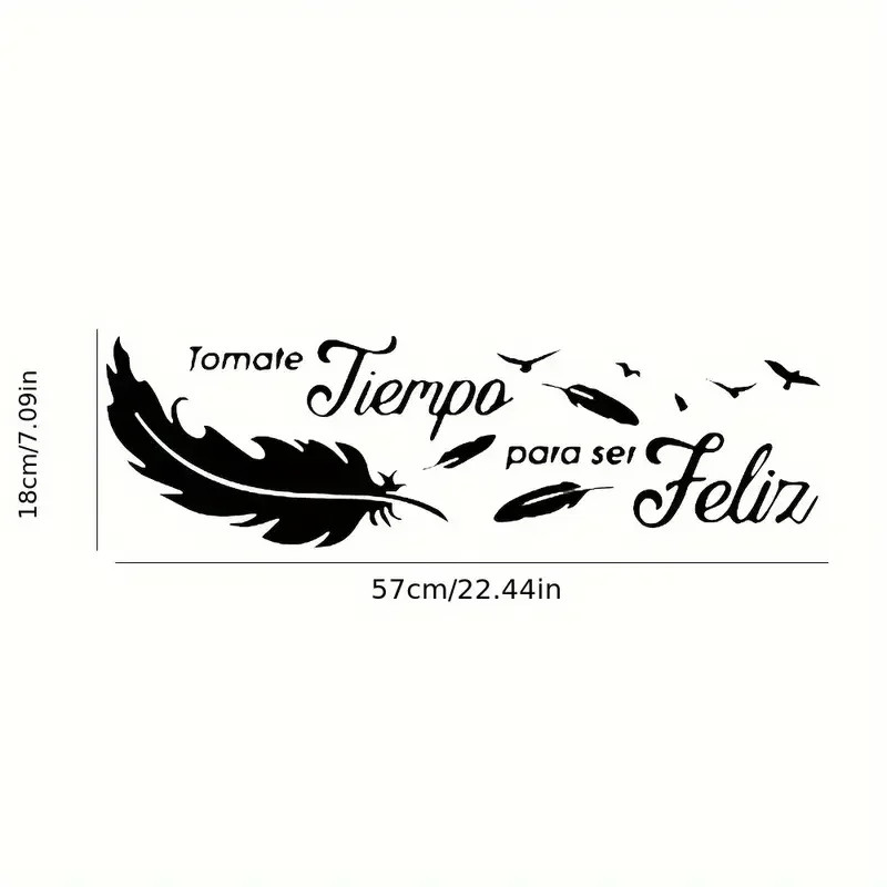 Spanish Phrases Feather Wall Stickers «Tomate Tiempo Para Ser Feliz»