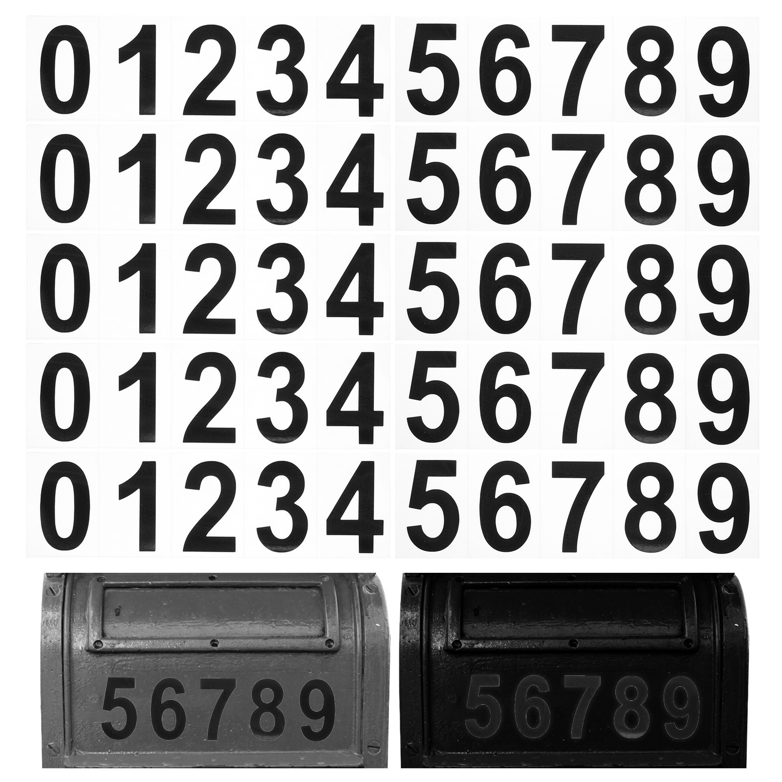 5 Sets Reflective Mailbox Numbers 4 Inch Waterproof Black Numbers Stickers