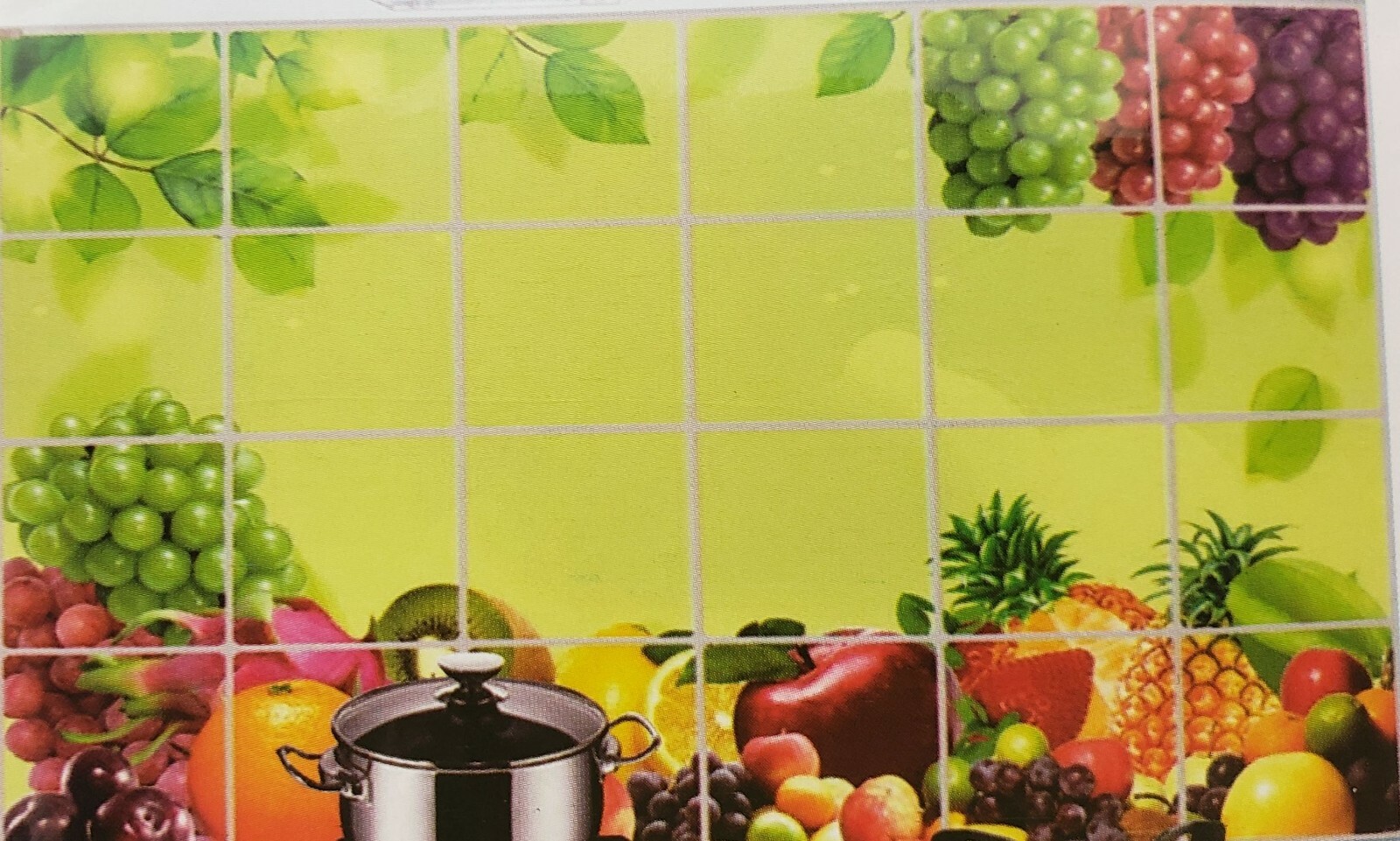 STOVE BACKSPLASH STICKER /WALL DECAL (35″x23″) COLORFUL FRUITS ON GREEN BACK # 1