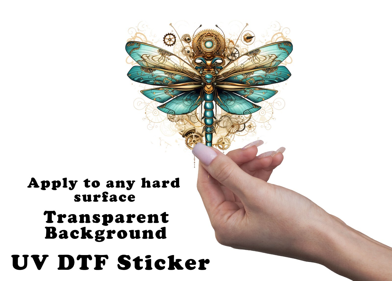 Steampunk Teal Dragonfly UV DTF Transparent Sticker / Decal