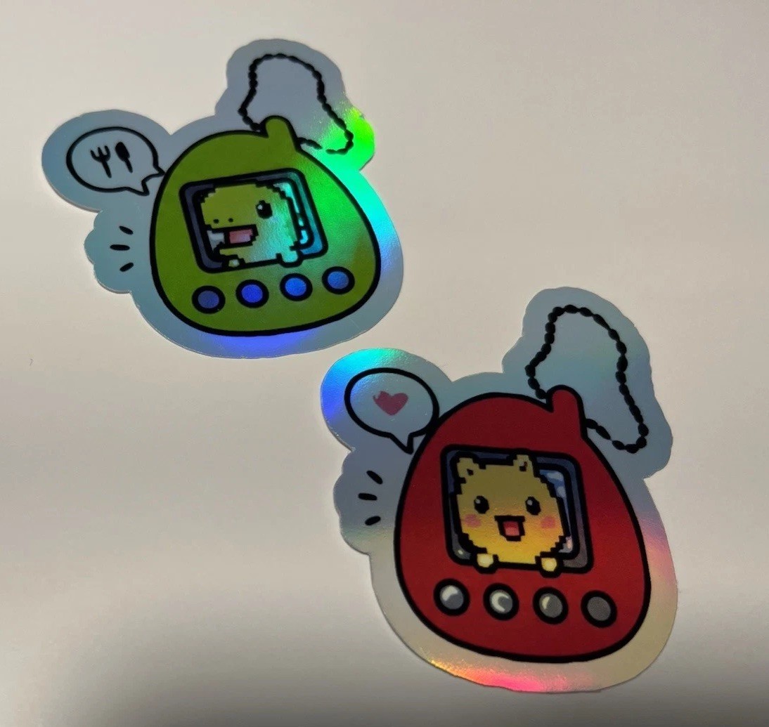 Tamagotchi Inspired Holographic Sticker 2 Pack | Waterproof 2.5” Kawaii Pets
