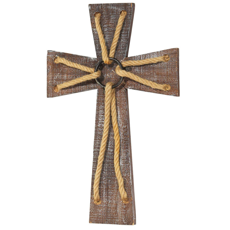 Wall Cross Wood With Rope 20h