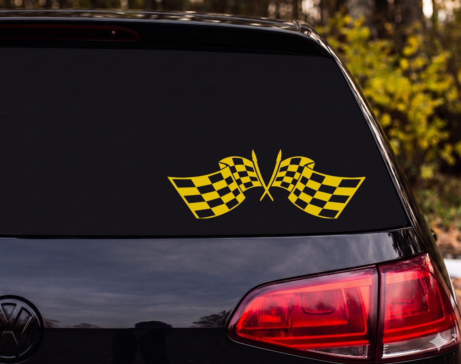 Crossed Checkered Racing Flags Vinyl Decal Sticker Car Window | Racing Fan Gift