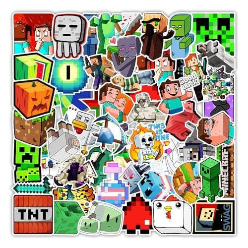 50 Pieces A Minecraft Stickers Decals Set for Kids Adults, Waterproof Pixel Mi