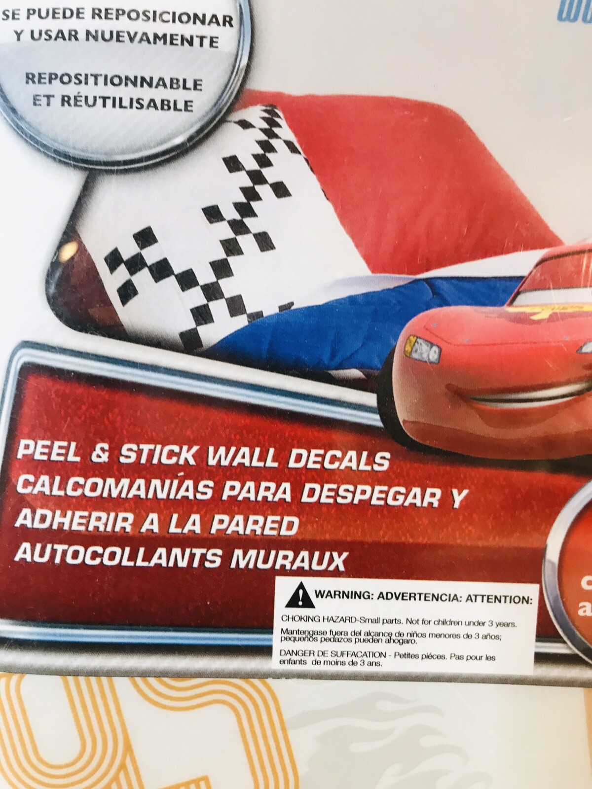 VTG CARS Peel And Stick Wall Decals Disney Pixar 7 Total Decals New & Sealed