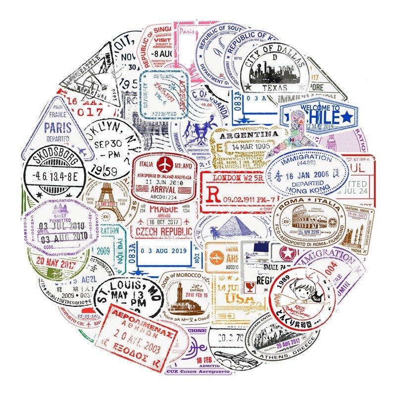 10 Random Retro Customs Stamp Stickers World Travel Tourist Decals Free Shipping