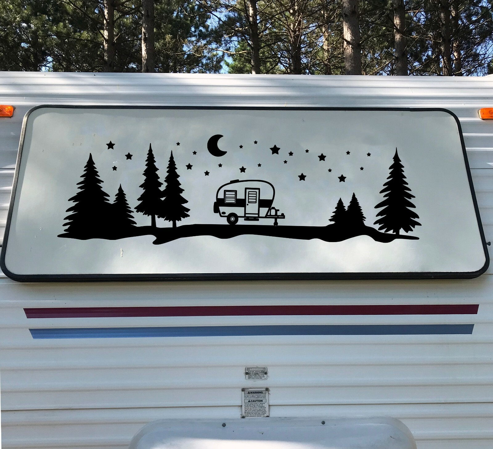 Travel Trailer Moon Scene Vinyl Decal | Camper Graphics Trees Stars | Die Cut