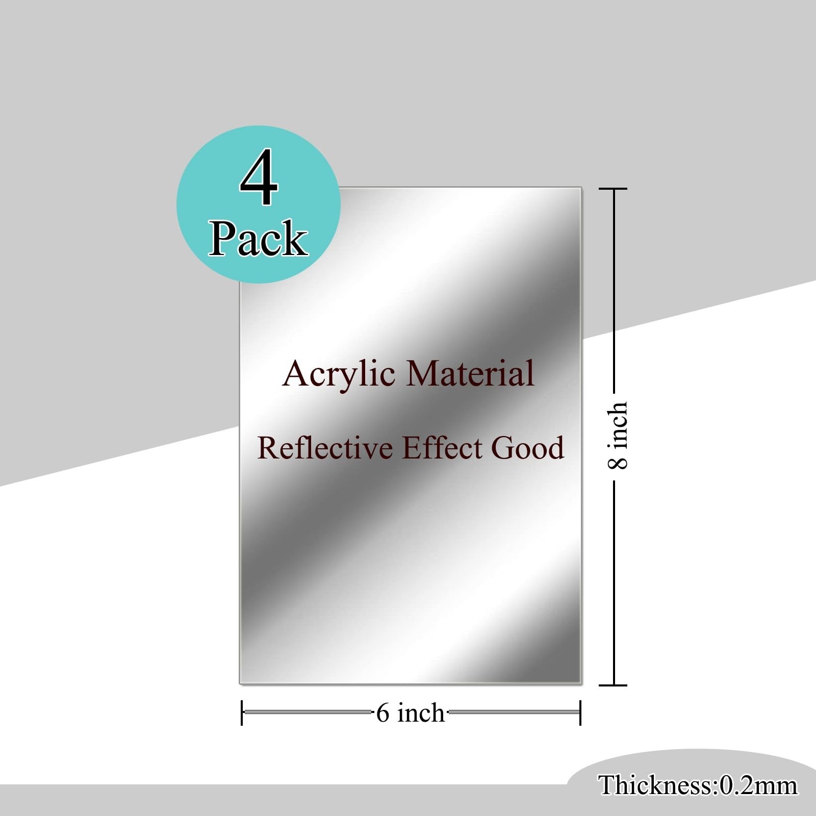 8x6in Self Adhesive Acrylic Mirror Tiles Flexible Wall Stickers 4PCS