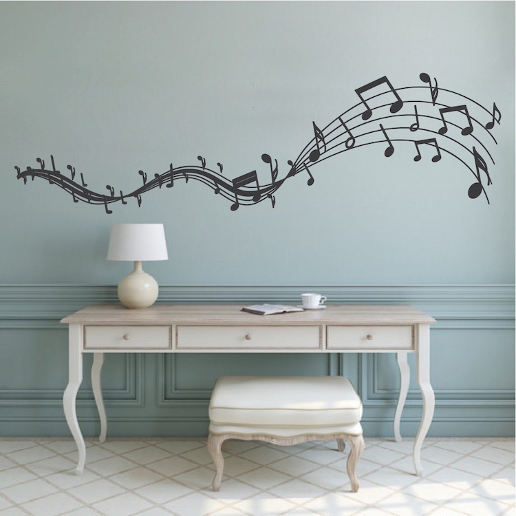 Music Melody Wall Decal, Music Sheet Wall Vinyl, Flowing Music Wall Mural, a75