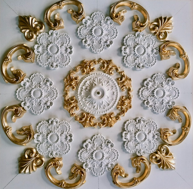 X14 Ceiling Mirror Rose Alabaster Gypsum Stucco Handmade – 60 X 60 Cm