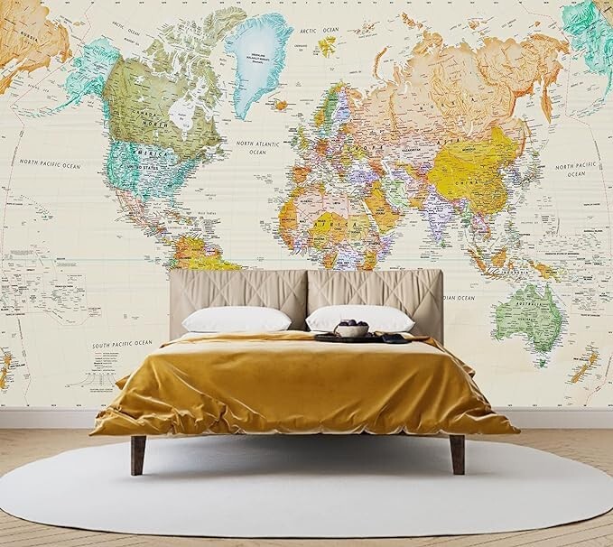 NEW 130″W x 95″H Colorful Wallpaper Kid’s Children’s Room Study Wall Mural Map