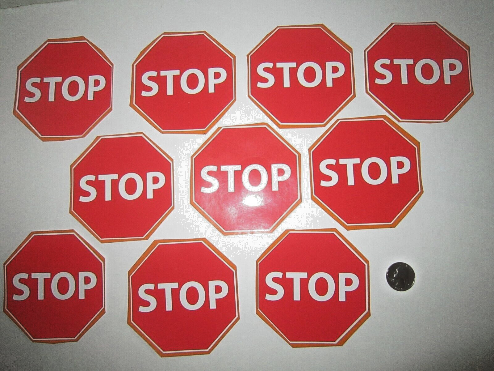 Lot Of 10 Stop Sign Stickers, High Quality Vinyl Decals 3-3/4″ Octagon Shape
