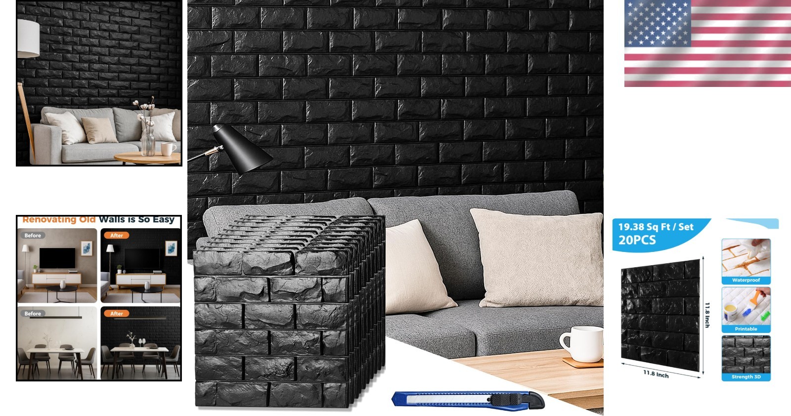 Stylish 20 Pcs Black 3D Wall Panels – Self Adhesive for Effortless Home Decor