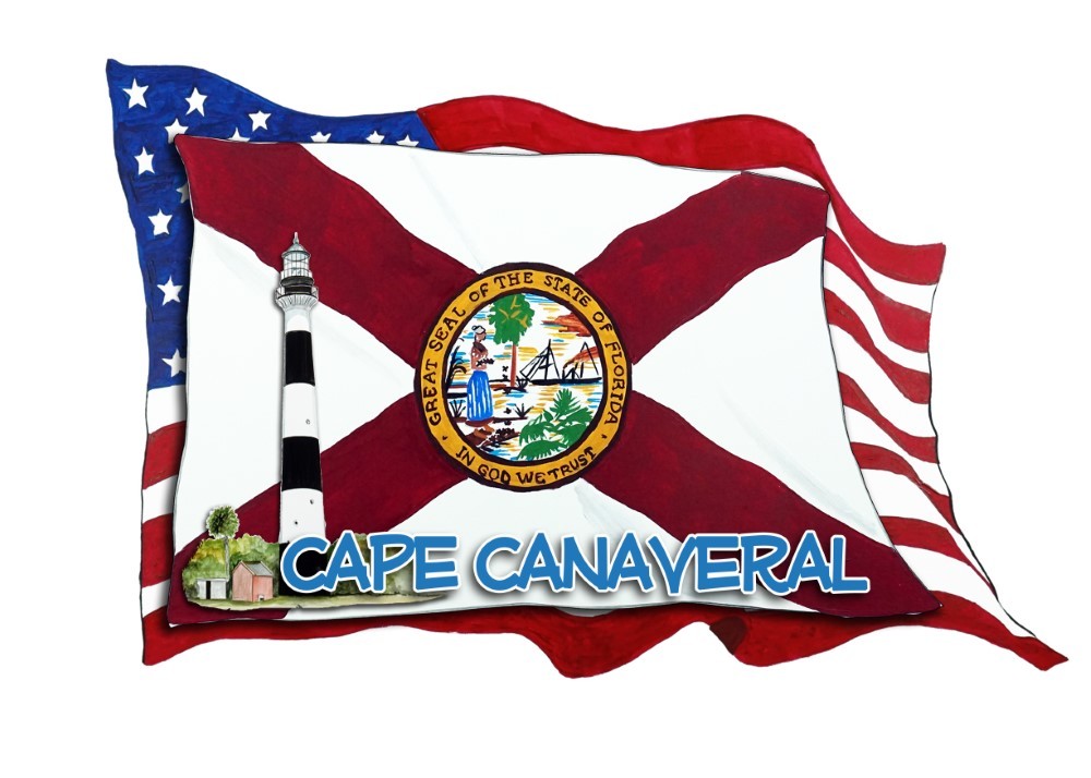 Decal Vinyl Sticker USA/FL Flags w/ Lighthouse- Cape Canaveral Made in USA