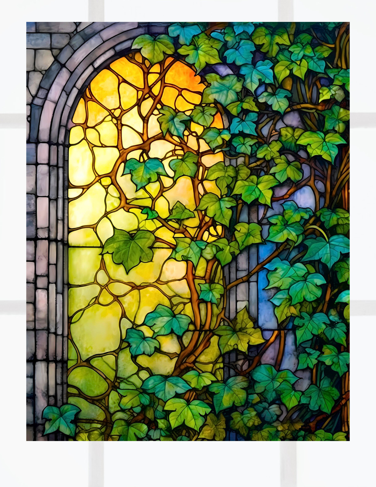 Ivy Trellis Faux Stained-Glass WINDOW CLING Suncatcher Size 10.6″ Vinyl