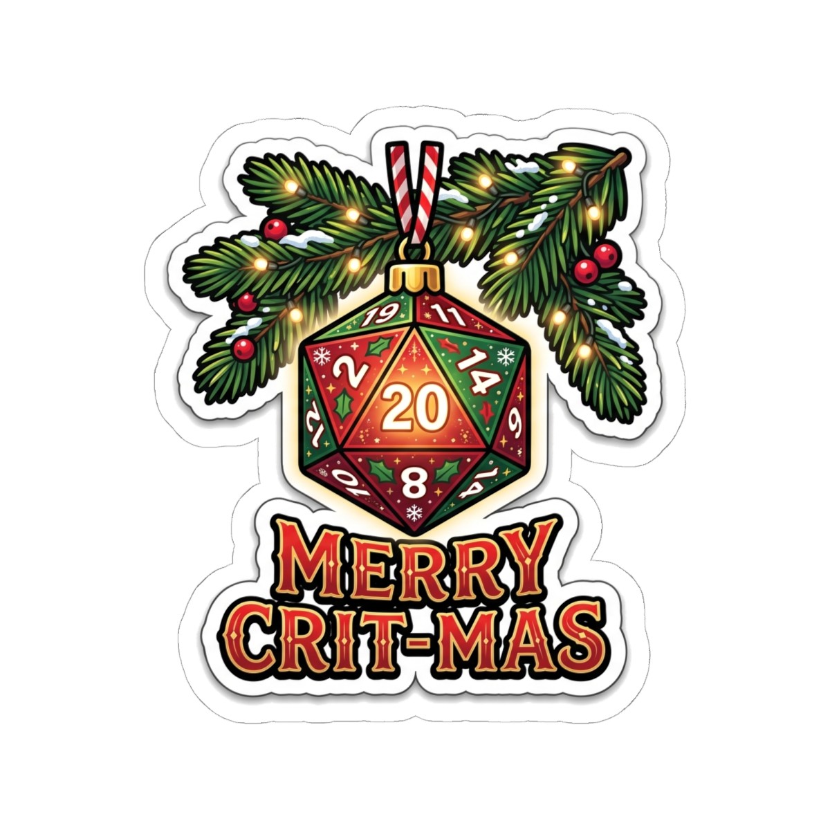 Merry Crit-Mas Christmas Tabletop RPG D20 Dice Gamer Sticker