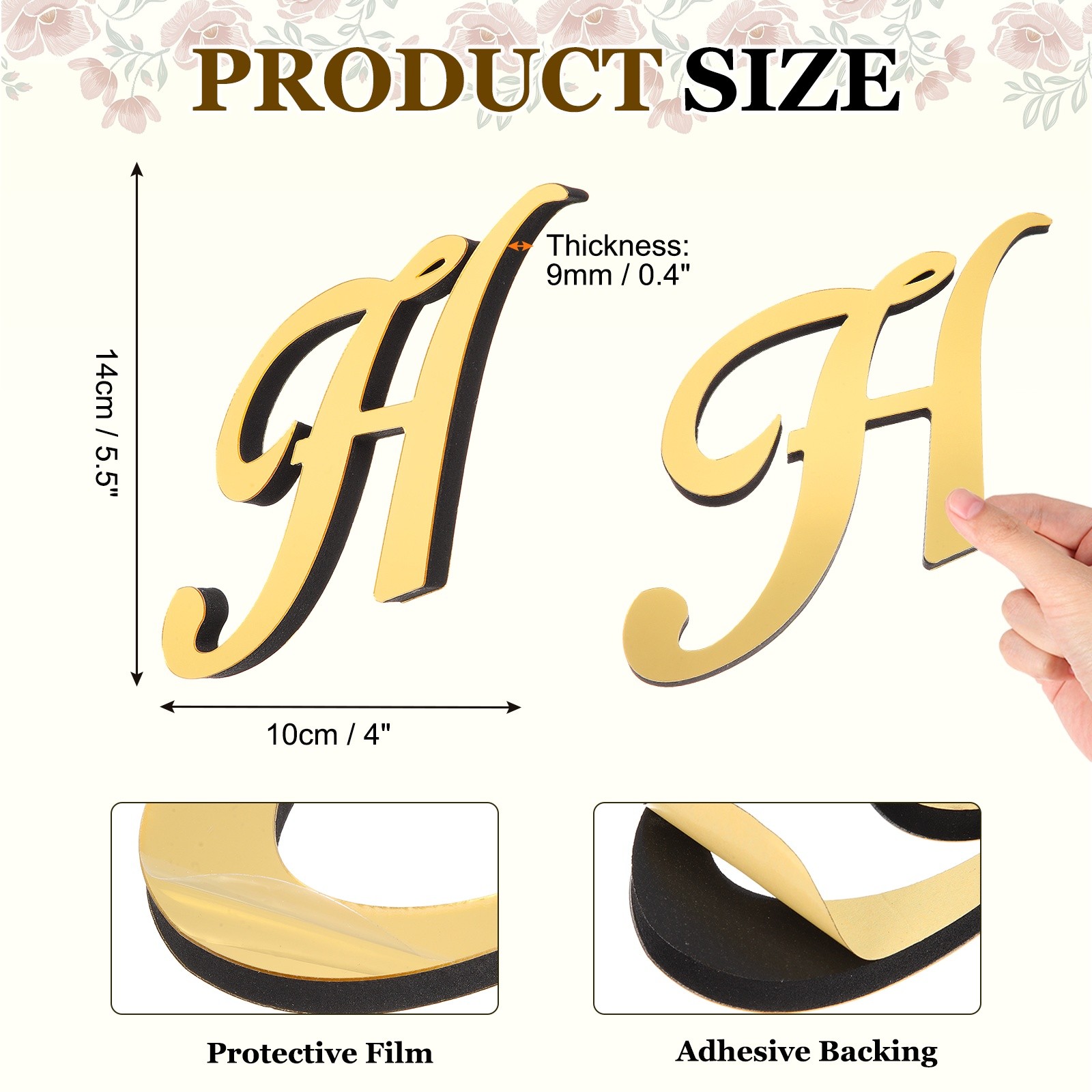 5.5 Inch 3D Acrylic Alphabet Mirror Wall Sticker Letter H for Home, Light Gold