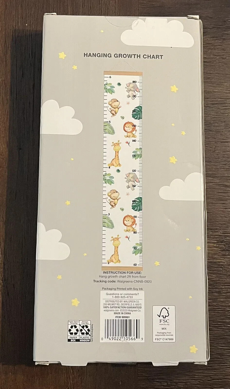 Kids Hanging Growth Chart Moon And Stars Safari Theme New in Box Child Growth
