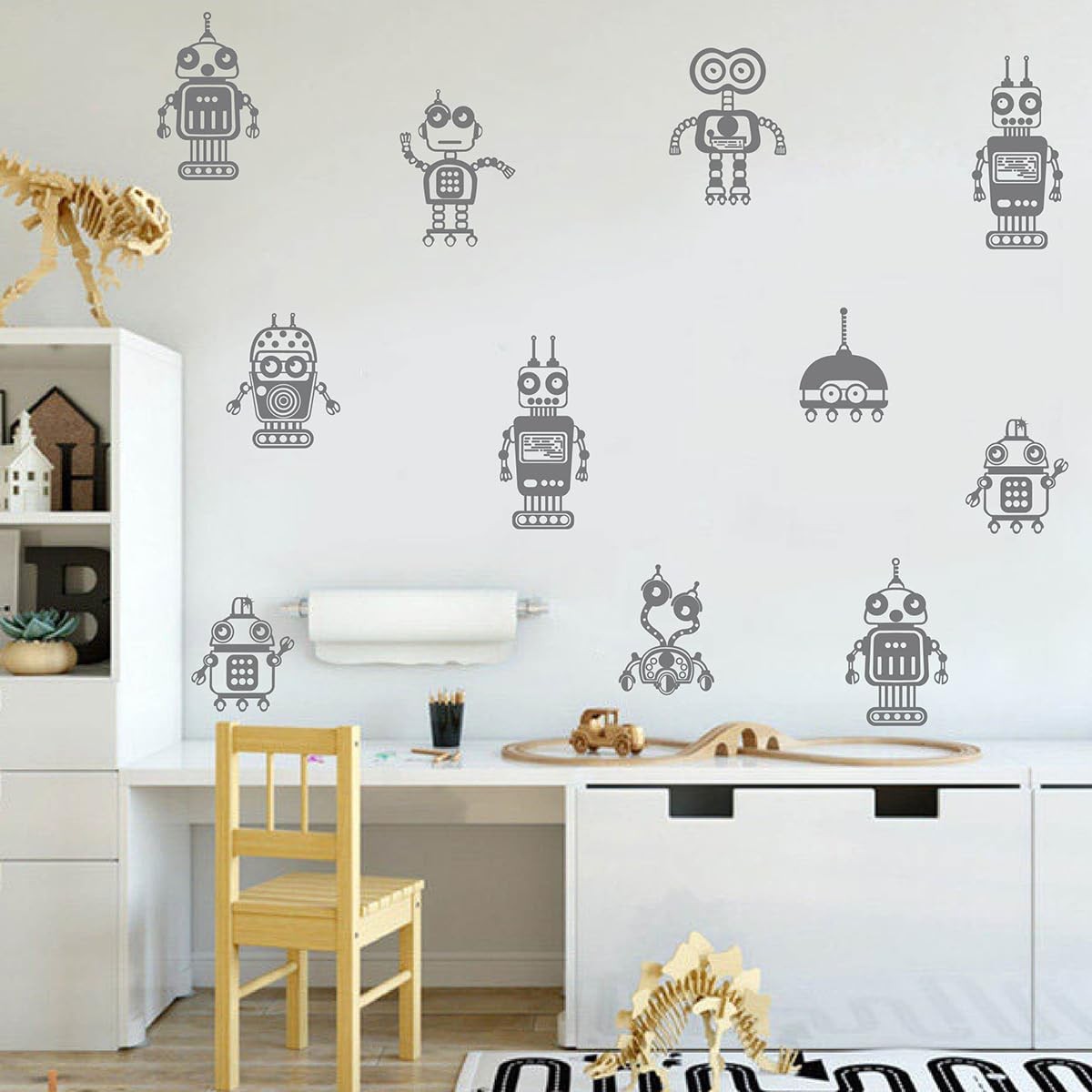 8 Robots Wall Decals for Kids Room Boys Bedroom Decor Geometric Wall Stickers…