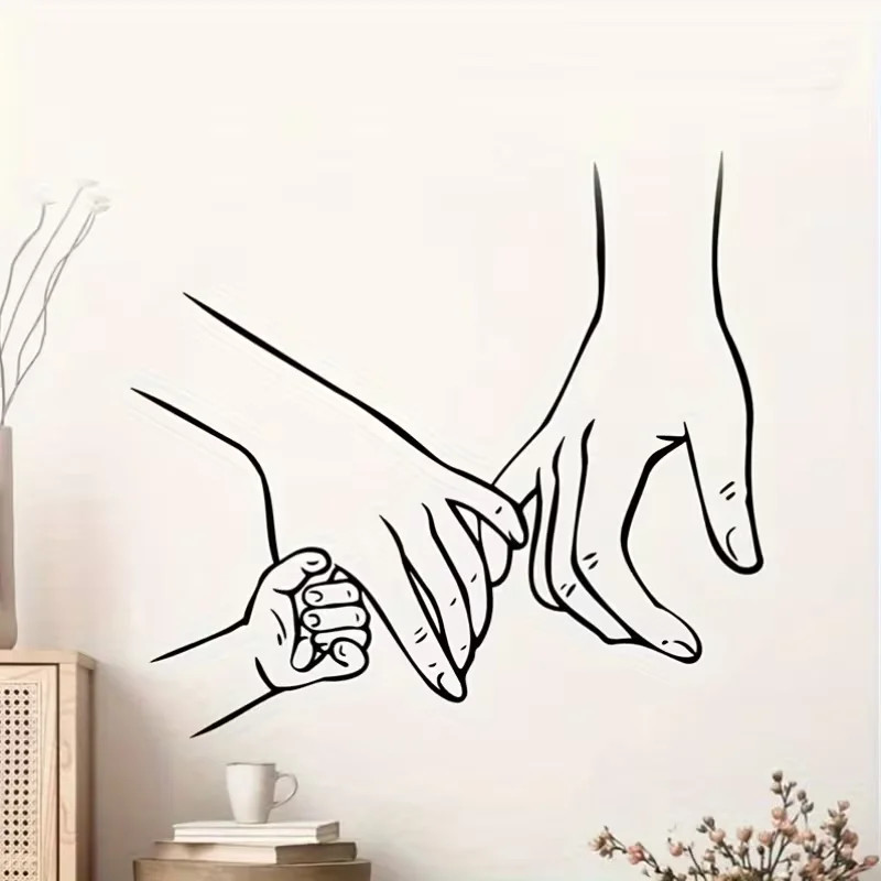 Family Handprint Wall Art – Black & White, Self-Adhesive Decal for Living Room
