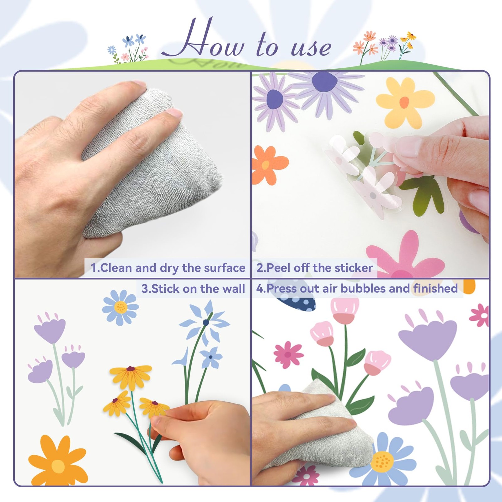 Flower Wall Decals – 8 Sheets 102 Pcs Spring Themed Wildflower Wall Stickers …