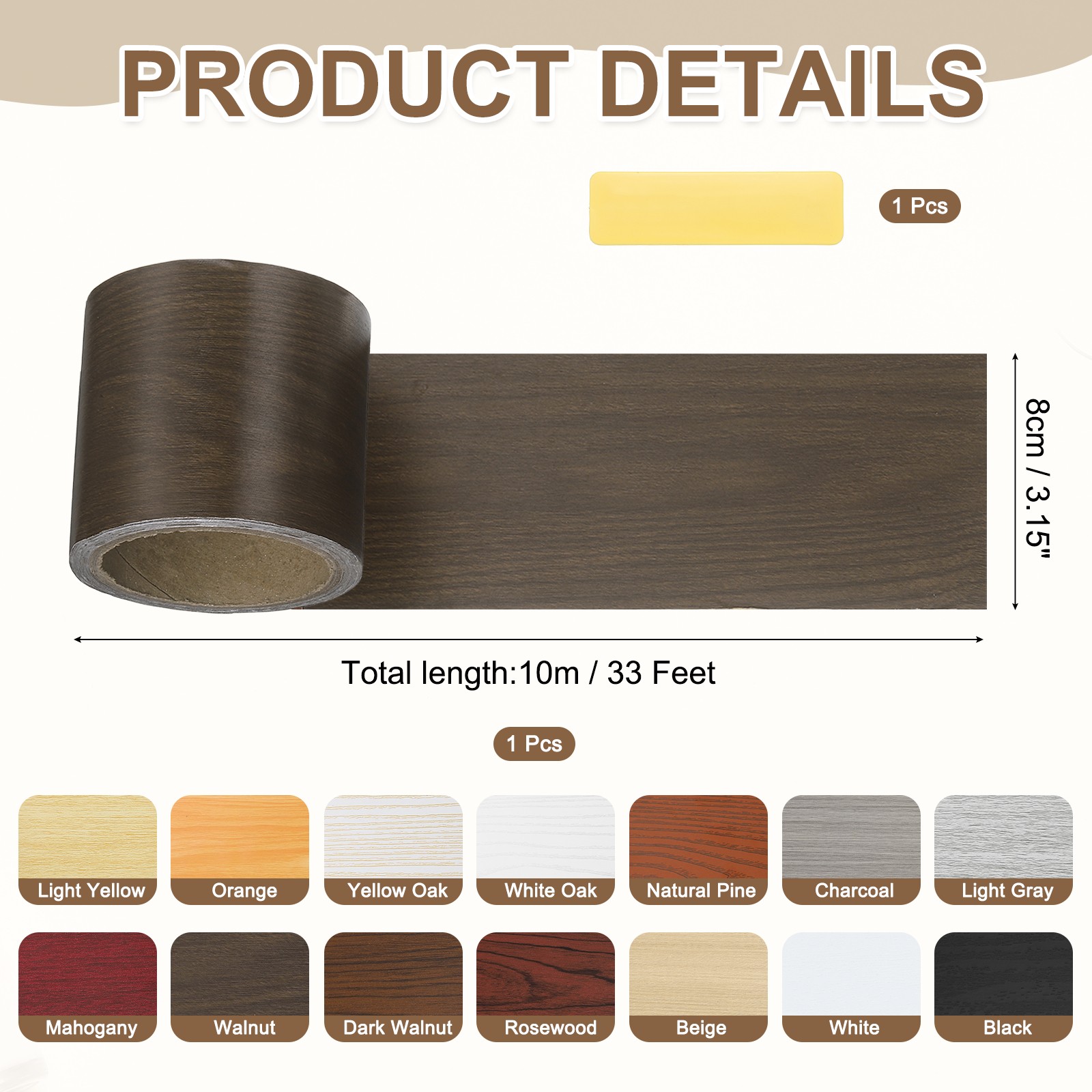 3.15″ x 33′ Wood Grain Repair Tape, Walnut