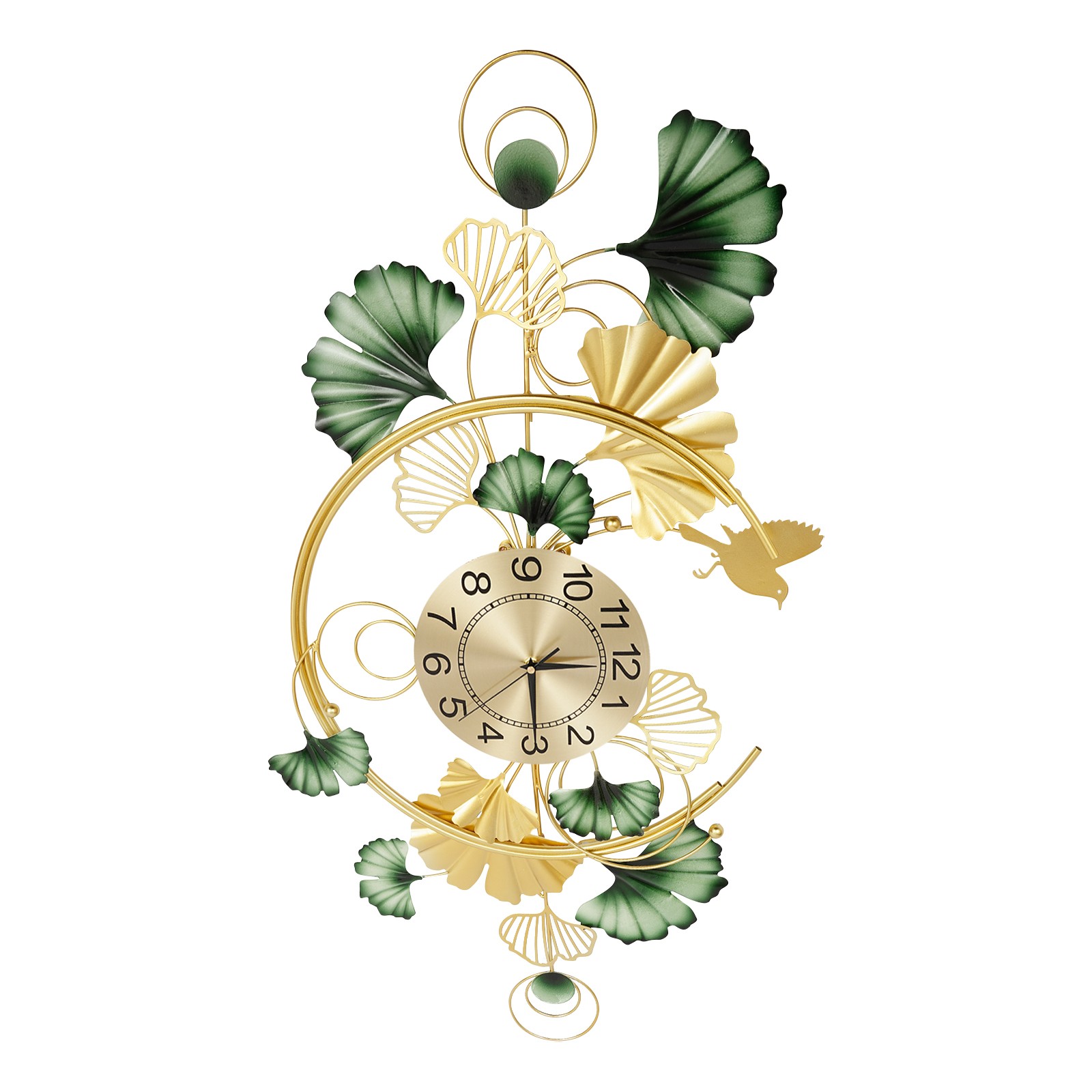 Wall Clock for Living Room, Metal Ginkgo Leaf Wall Clock, Decorative Wall Clock