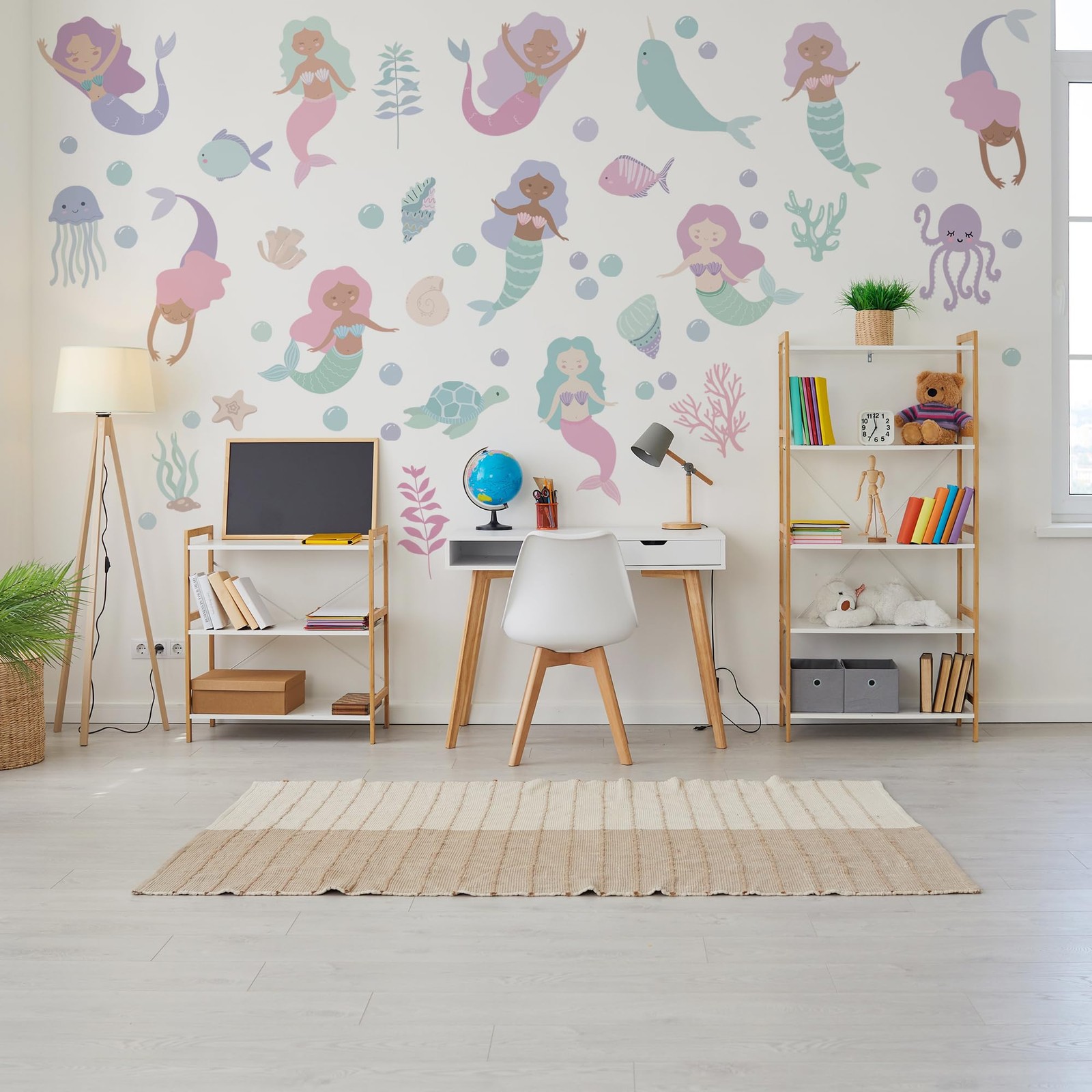 Under The Sea Mermaid Jellyfish Wall Decals，Ocean Animals Theme Wall Stickers…
